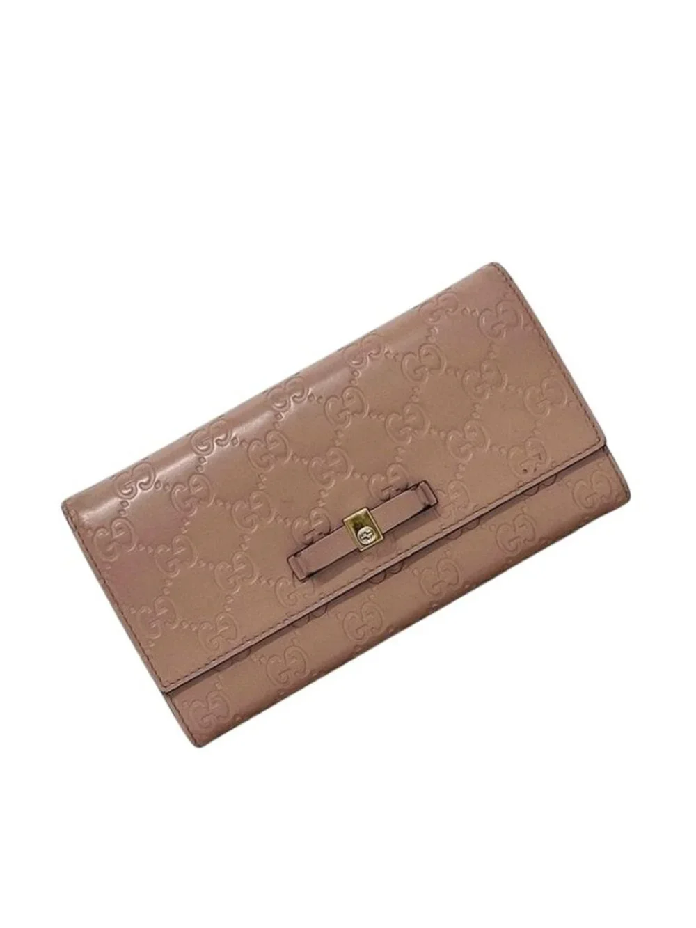 Gucci Bifold Long Wallet Pink Beige Striped Leather - Picture 1 of 13